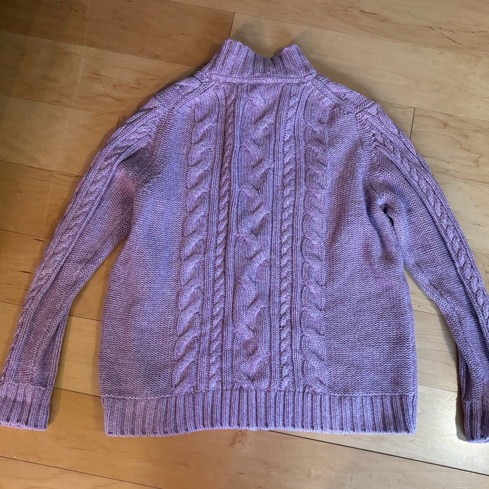 LL Bean Womens XL Cable Knit Blue Chunky  Long Sleeve zip up Sweater - Picture 2 of 3